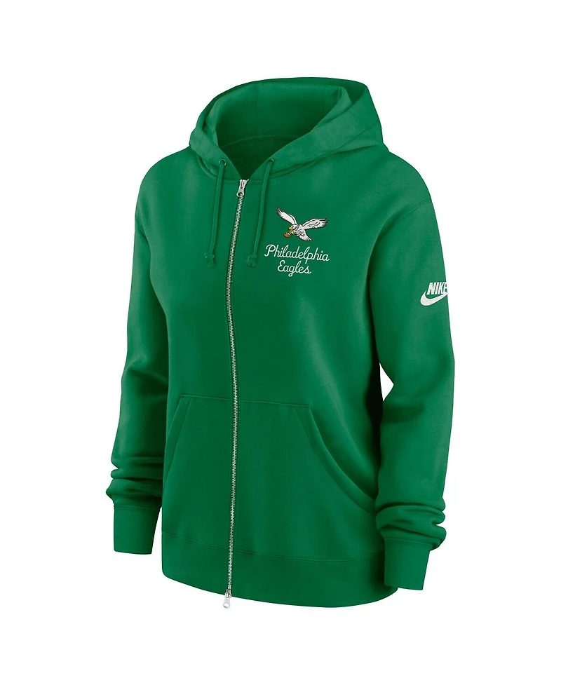 Nike Women's Kelly Green Philadelphia Eagles Phoenix Rewind Full-Zip Hoodie