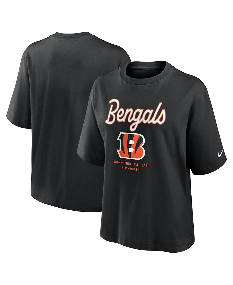 Nike Women's Black Cincinnati Bengals Essential Script Relaxed Boxy T-Shirt