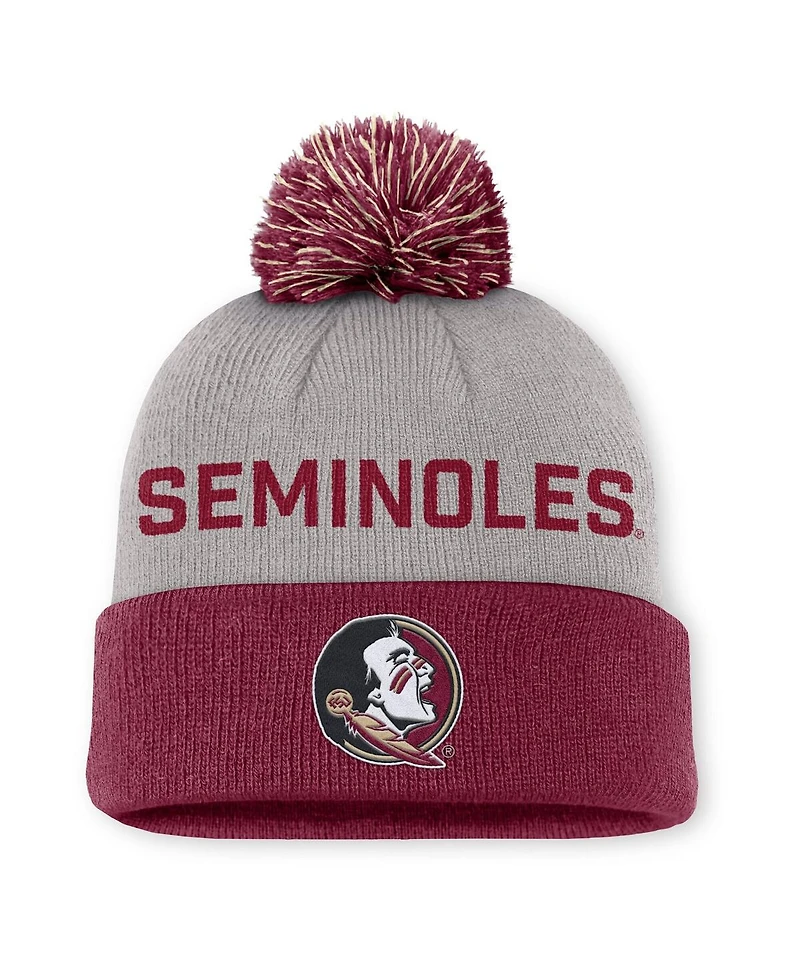 Nike Men's Gray/Garnet Florida State Seminoles Primetime Peak Cuffed Knit with Pom Hat