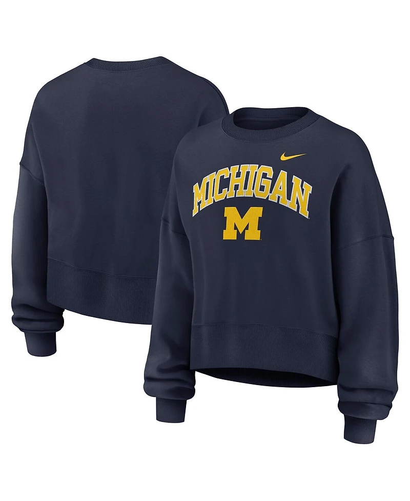 Nike Women's Navy Michigan Wolverines Oversized Phoenix Arch Pullover Sweatshirt