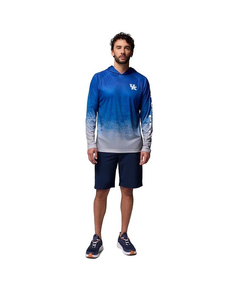 Columbia Men's Royal Kentucky Wildcats Pfg Gradient Water Super Terminal Tackle Hoodie Omni-Wick T-Shirt