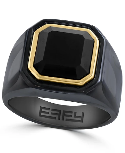 Effy Collection Men's Onyx Ring in 14K Gold over Silver