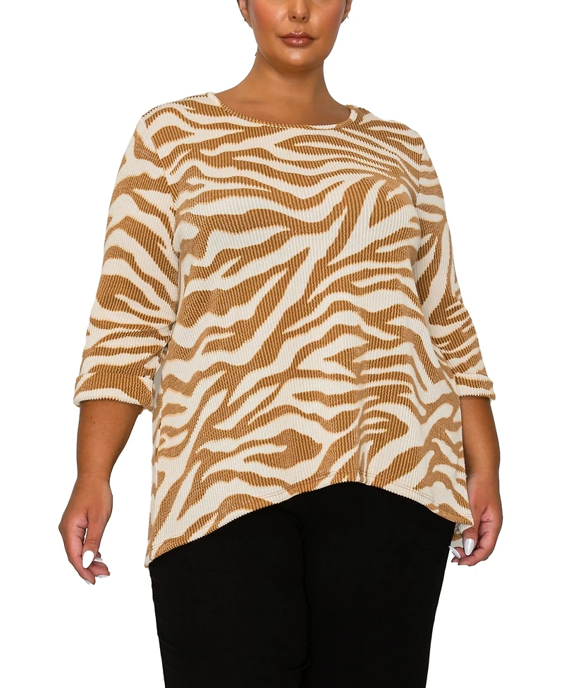 Coin 1804 Plus Textured Zebra Button Back Top
