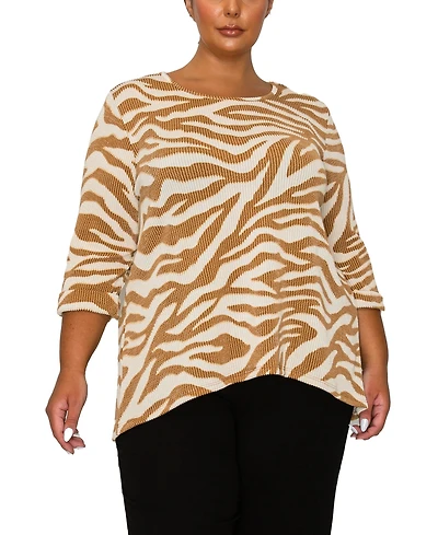 Coin 1804 Plus Textured Zebra Button Back Top