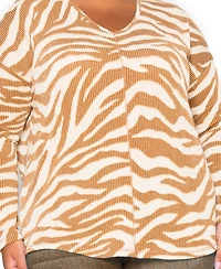 Coin 1804 Plus Textured Zebra V Neck Dolman Top