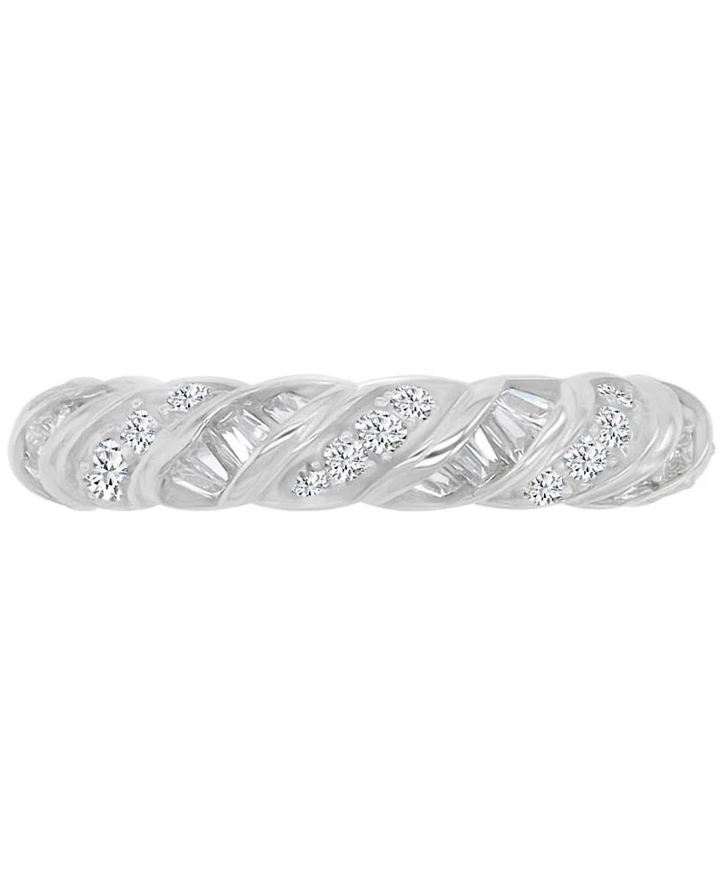 Macy's Cubic Zirconia Baguette Cut Twisted Eternity Ring (4.55 ct.t.w.) Sterling Silver