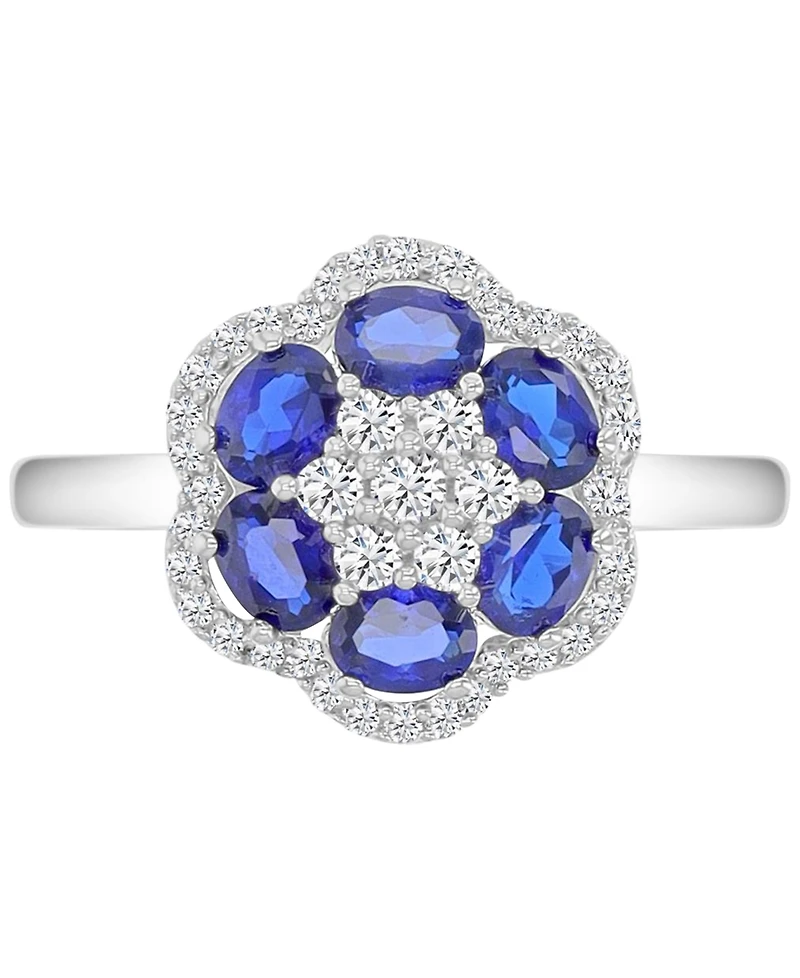 Macy's Blue Sapphire (1.2 ct. t.w.) and White (0.47 Ring Sterling Silver