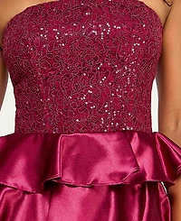 Seni & Cade Juniors' Strapless Satin Tiered Skirt Dress