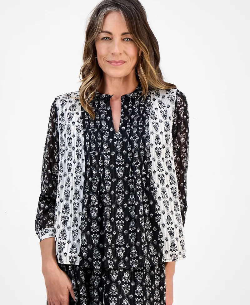 Style & Co Petite Damask Shine Pintucked Top, Macy's Exclusive