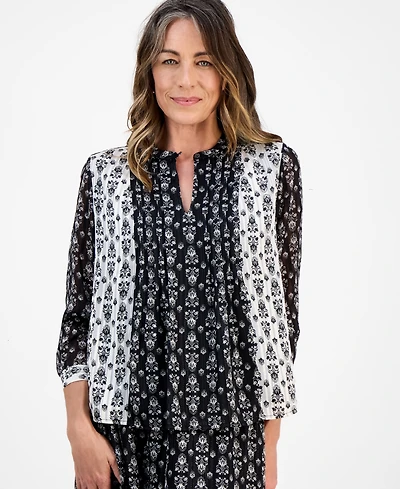 Style & Co Petite Damask Shine Pintucked Top, Macy's Exclusive
