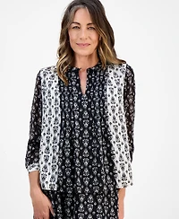 Style & Co Petite Damask Shine Pintucked Top, Macy's Exclusive