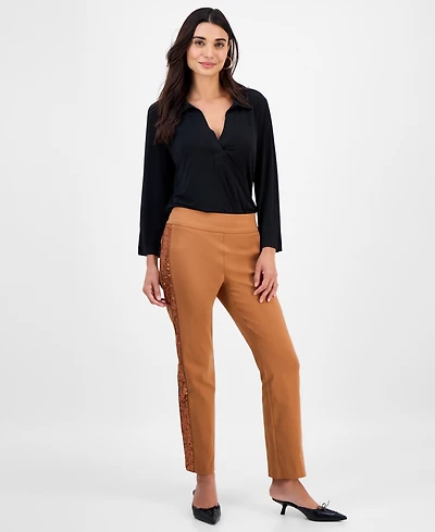 Jm Collection Petite Sequin-Trim Cambridge Pants, Macy's Exclusive