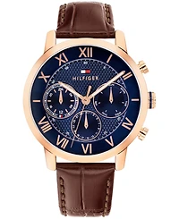 Tommy Hilfiger Men's Multifunction Dark Brown Leather Strap Watch, 42mm