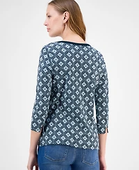 Style & Co Petite Holiday Floral 3/4-Sleeves Top, Macy's Exclusive