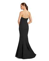 Women's Crepe Strapless Mermaid Gown With 3D Flowers