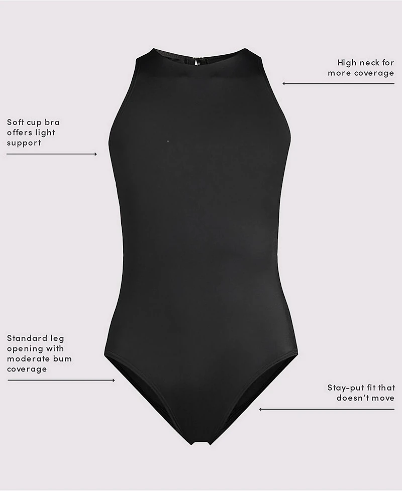 Lands' End Women's Long Tugless High Neck Portrait Back One Piece Swimsuit