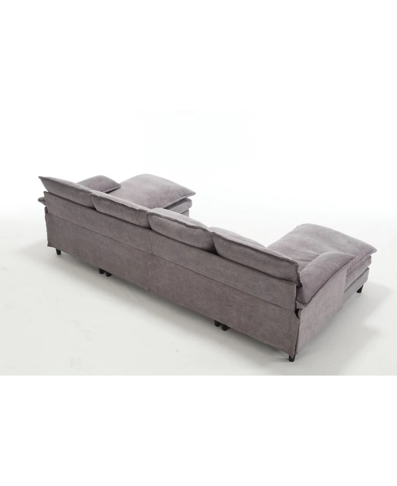Streamdale U-Shaped Modular Sofa Couch with Waist Pillows and Chaise Lounge (Gray, Terrycloth)