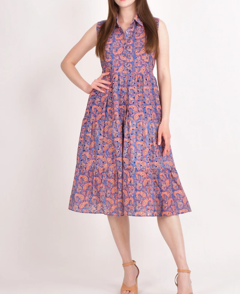 Raas Women's Embroidered Tiered Midi Dress