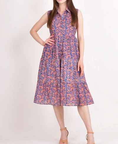Raas Women's Embroidered Tiered Midi Dress