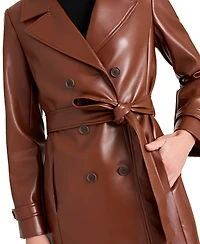 Tahari Asl Women's Faux Leather Six-Button Trench Coat