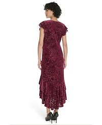 Tommy Hilfiger Women's Burnout Velvet Ruffled High-Low Dress