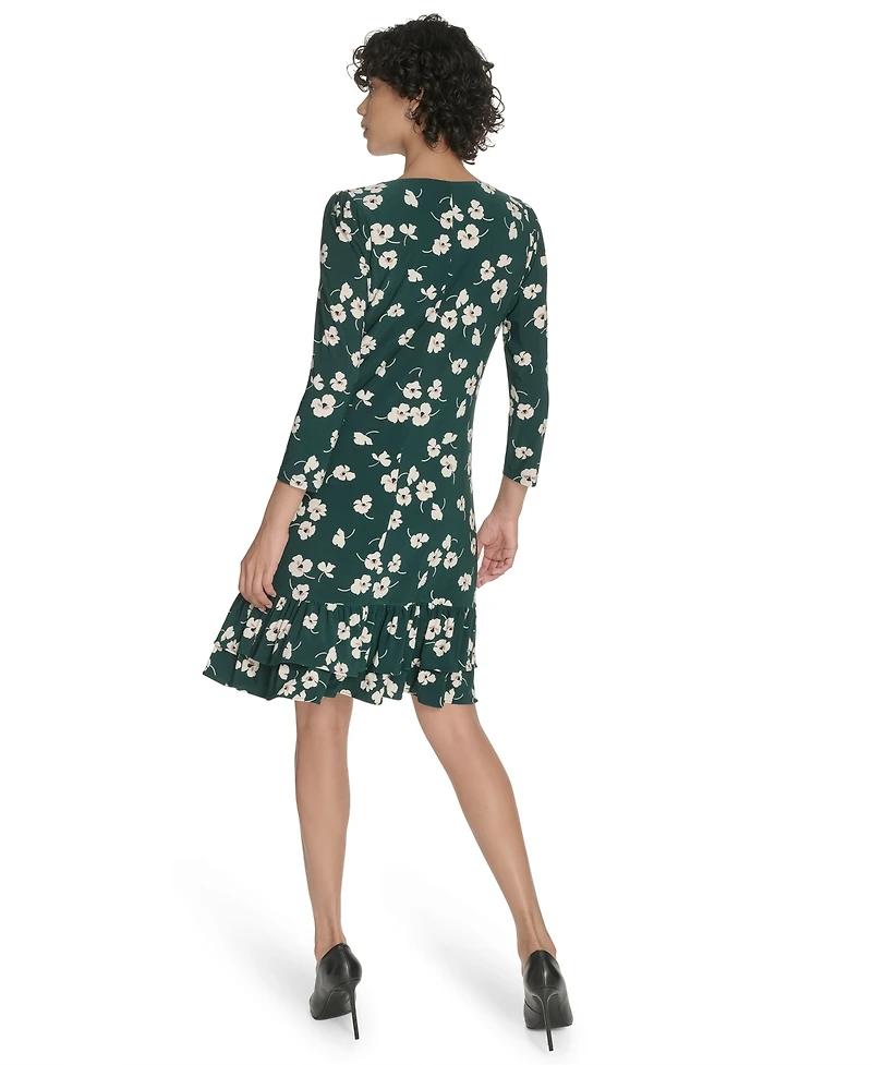 Tommy Hilfiger Women's Crewneck Printed Ruffled Hem Dress