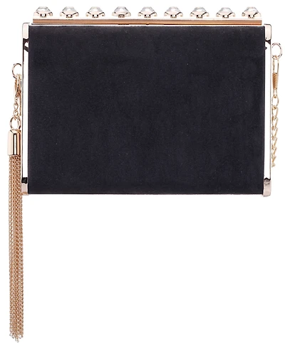 Nina Crystal Ornamented Minaudiere Tassel Lift Lock Clutch