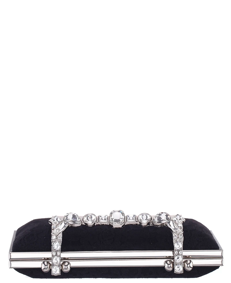 Nina Crystal Handle Lift Lock Lace Clutch