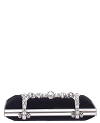 Nina Crystal Handle Lift Lock Lace Clutch