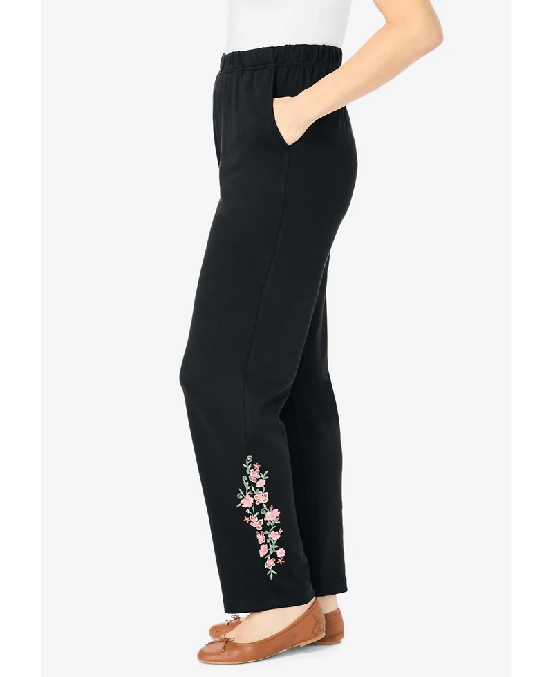 Woman Within Plus 7-Day Embroidered Straight-Leg Knit Pant