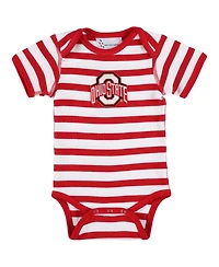 Two Feet Ahead Baby Boys and Girls Scarlet Ohio State Buckeyes Stripe Shoulder Bodysuit