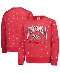 Wes & Willy Big Girls Red Wisconsin Badgers Shimmer Star Reverse Sweatshirt