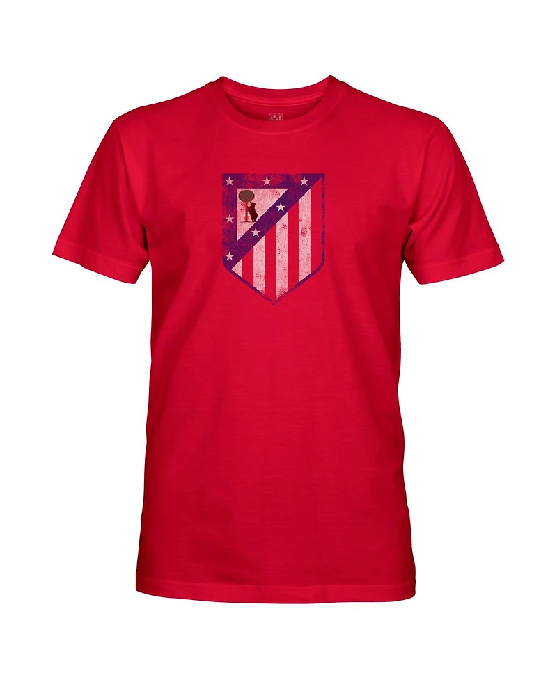 1863FC Men's Red Atletico de Madrid Badge Short Sleeve Cotton T-Shirt
