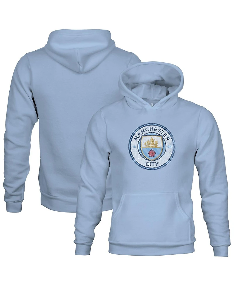1863FC Big Boys and Girls Sky Blue Manchester City Color Badge Fleece Pullover Hoodie