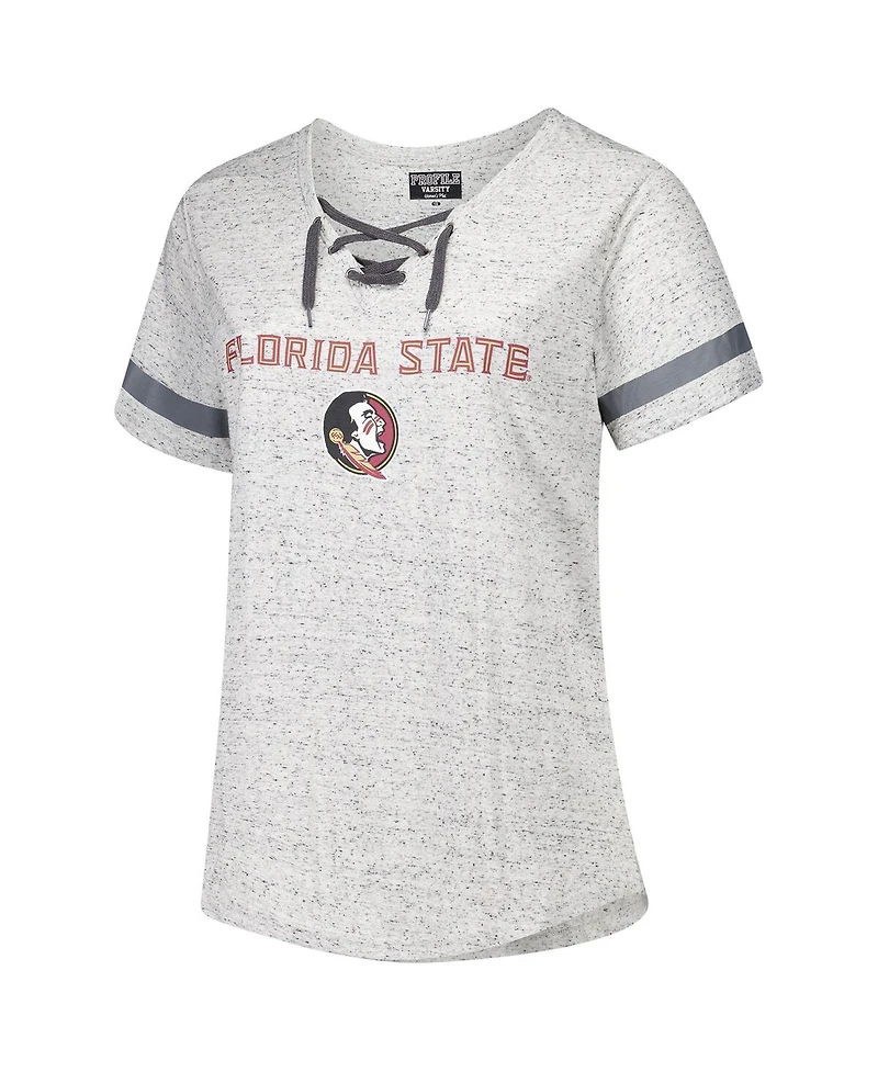 Fanatics Women's Heather Gray Florida State Seminoles Plus Lace-Up V-Neck T-Shirt