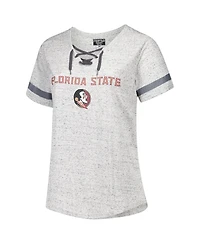 Fanatics Women's Heather Gray Florida State Seminoles Plus Lace-Up V-Neck T-Shirt