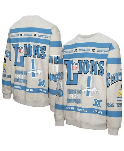 Mitchell & Ness Men's Heather Gray Detroit Lions All Over Print Fleece Crewneck Sweatshirt