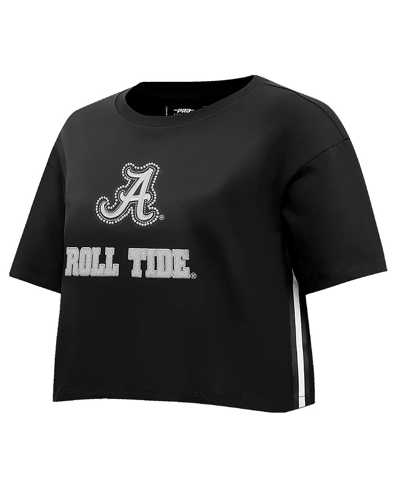 Pro Standard Women's Black Alabama Crimson Tide Rhinestone Cultivated Pearl Boxy Cropped T-Shirt