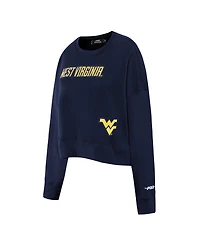 Pro Standard Women's Navy West Virginia Mountaineers Sequin Boxy Cropped Pullover Sweatshirt