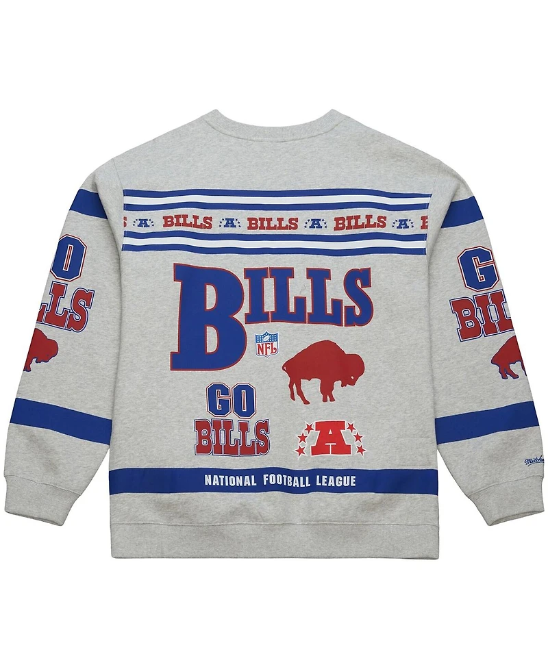 Mitchell & Ness Men's Heather Gray Buffalo Bills All Over Print Fleece Crewneck Sweatshirt
