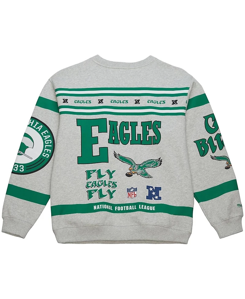 Mitchell & Ness Men's Heather Gray Philadelphia Eagles All Over Print Fleece Crewneck Sweatshirt