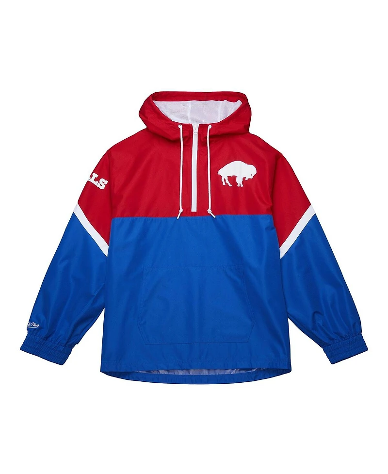 Mitchell & Ness Men's Red/Royal Buffalo Bills Tie Breaker Logo Lightweight Anorak Half-Zip Windbreaker Hoodie
