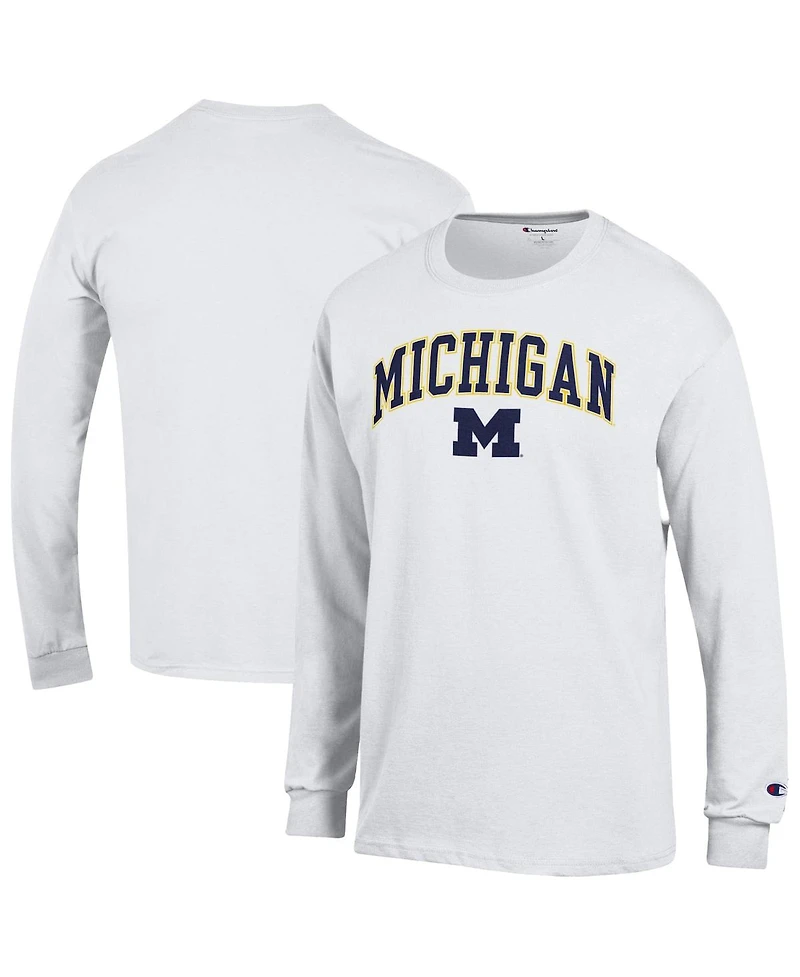 Champion Men's White Michigan Wolverines Arch Over Logo Long Sleeve T-Shirt