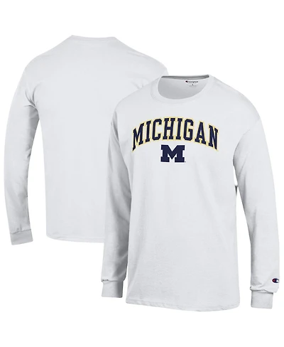 Champion Men's White Michigan Wolverines Arch Over Logo Long Sleeve T-Shirt