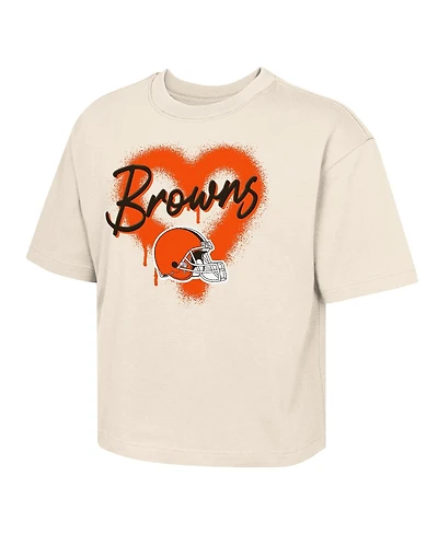 Outerstuff Big Girls Cream Cleveland Browns Spray Heart Boxy T-Shirt