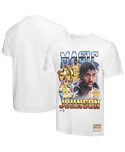 Mitchell & Ness Men's Magic Johnson White Los Angeles Lakers Commemorative Collage T-Shirt