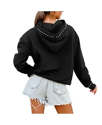 Gameday Couture Women's Black New York Jets Oversized Catch the Vibe Studded Pullover Hoodie