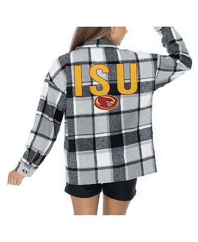 Gameday Couture Women's Grey Iowa State Cyclones Long Sleeve Brushed Plaid Button-Up Overshirt Jacket