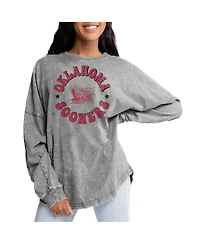 Gameday Couture Women's Gray Oklahoma Sooners Playing Around Faded Wash Oversized Long Sleeve T-Shirt