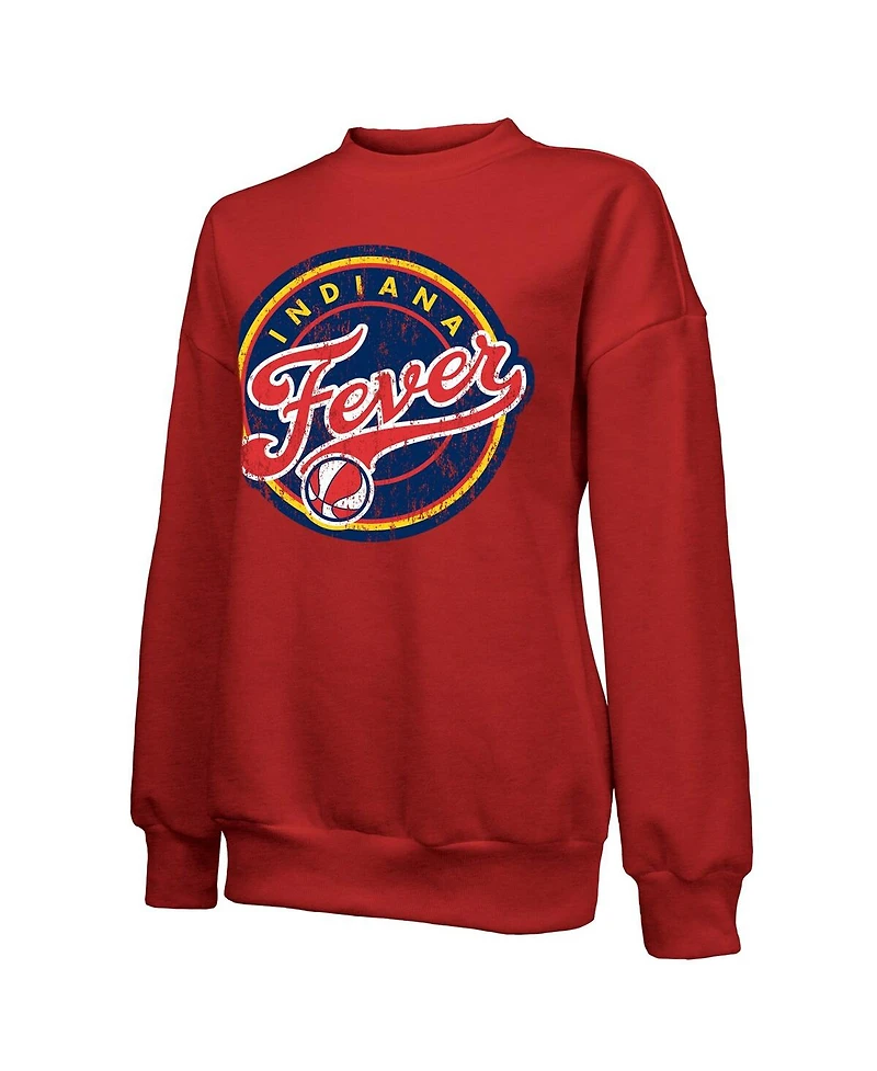 Majestic Women's Red Indiana Fever Primary Logo Drop Shoulder Tri-Blend Pullover Sweatshirt